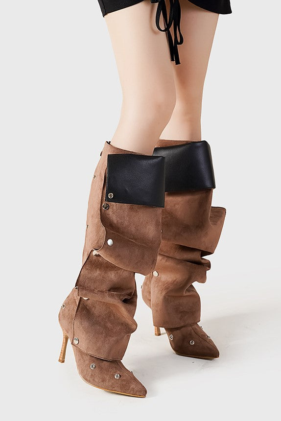 Flowering Girl Women Isabela Appliqué Ruched Knee-high boots - Brown