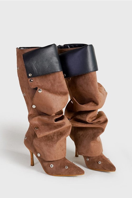 Flowering Girl Women Isabela Appliqué Ruched Knee-high boots - Brown