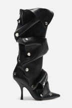 Flowering Girl Women Isabela Appliqué Ruched Knee-high boots - Black