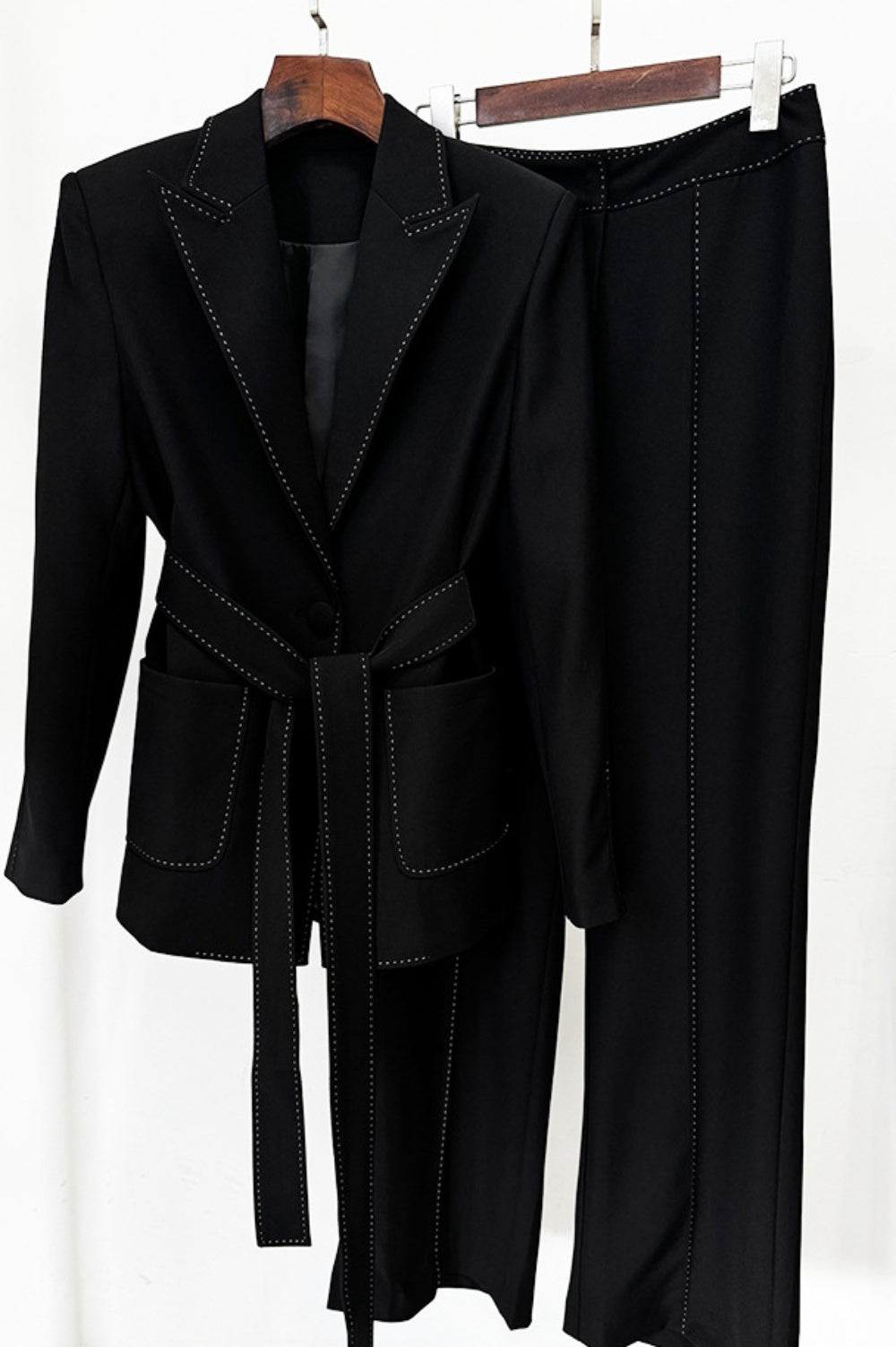 Flowering Girl Women Ishara Stitch Belted Blazer Two Piece Set