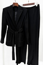 Flowering Girl Women Ishara Stitch Belted Blazer Two Piece Set