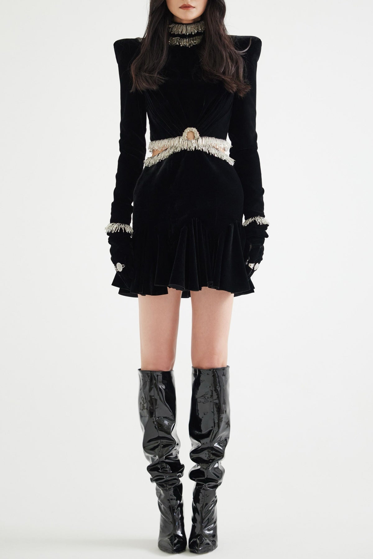 Flowering Girl Women Ishika Bead-Embellished Velvet Cutout Mini Dress