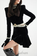 Flowering Girl Women Ishika Bead-Embellished Velvet Cutout Mini Dress
