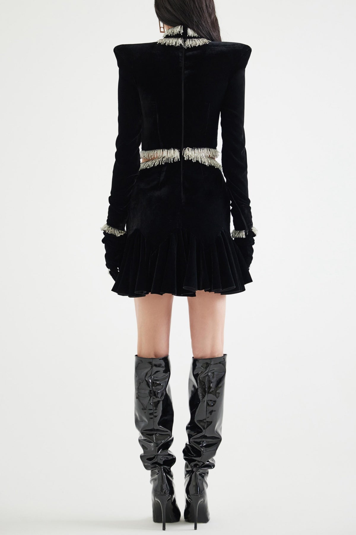 Flowering Girl Women Ishika Bead-Embellished Velvet Cutout Mini Dress