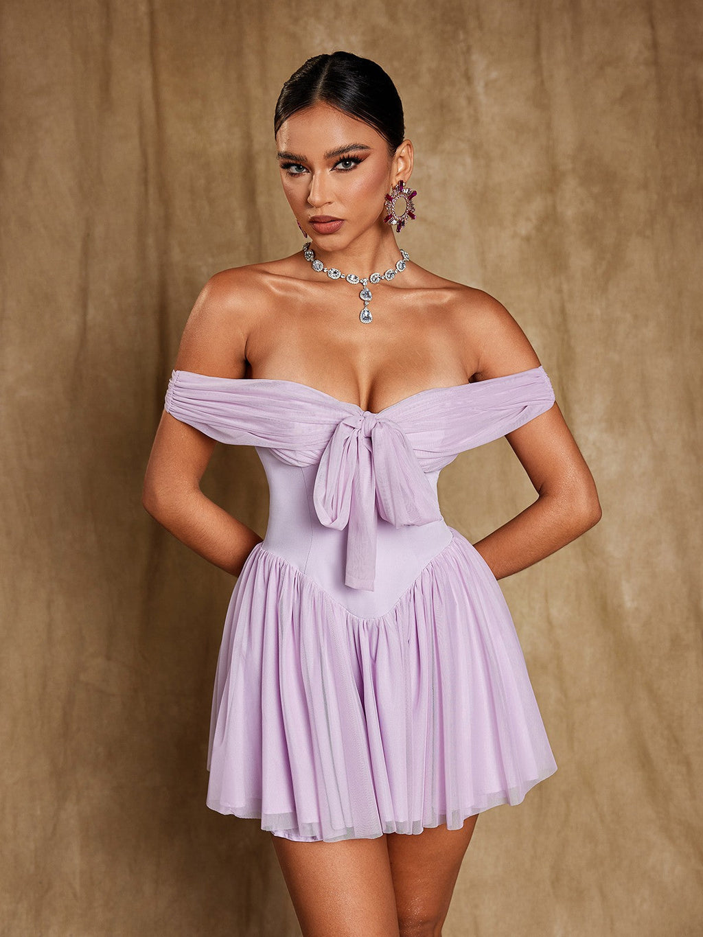 Flowering Girl Women Isidore Off Shoulder Mesh Mini Dress
