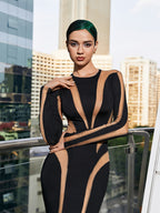 Flowering Girl Women LONG SLEEVE MESH BODYCON MAXI DRESS IN BLACK