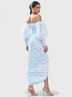 Izobel Off-Shoulder Embroidered Midi Dress – Icy Blue