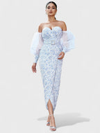 Izobel Off-Shoulder Embroidered Midi Dress – Icy Blue