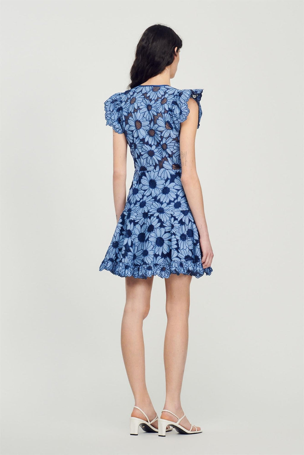 Flowering Girl Women Floral Flutter Sleeve V-Neck Mini Dress