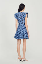 Flowering Girl Women Floral Flutter Sleeve V-Neck Mini Dress