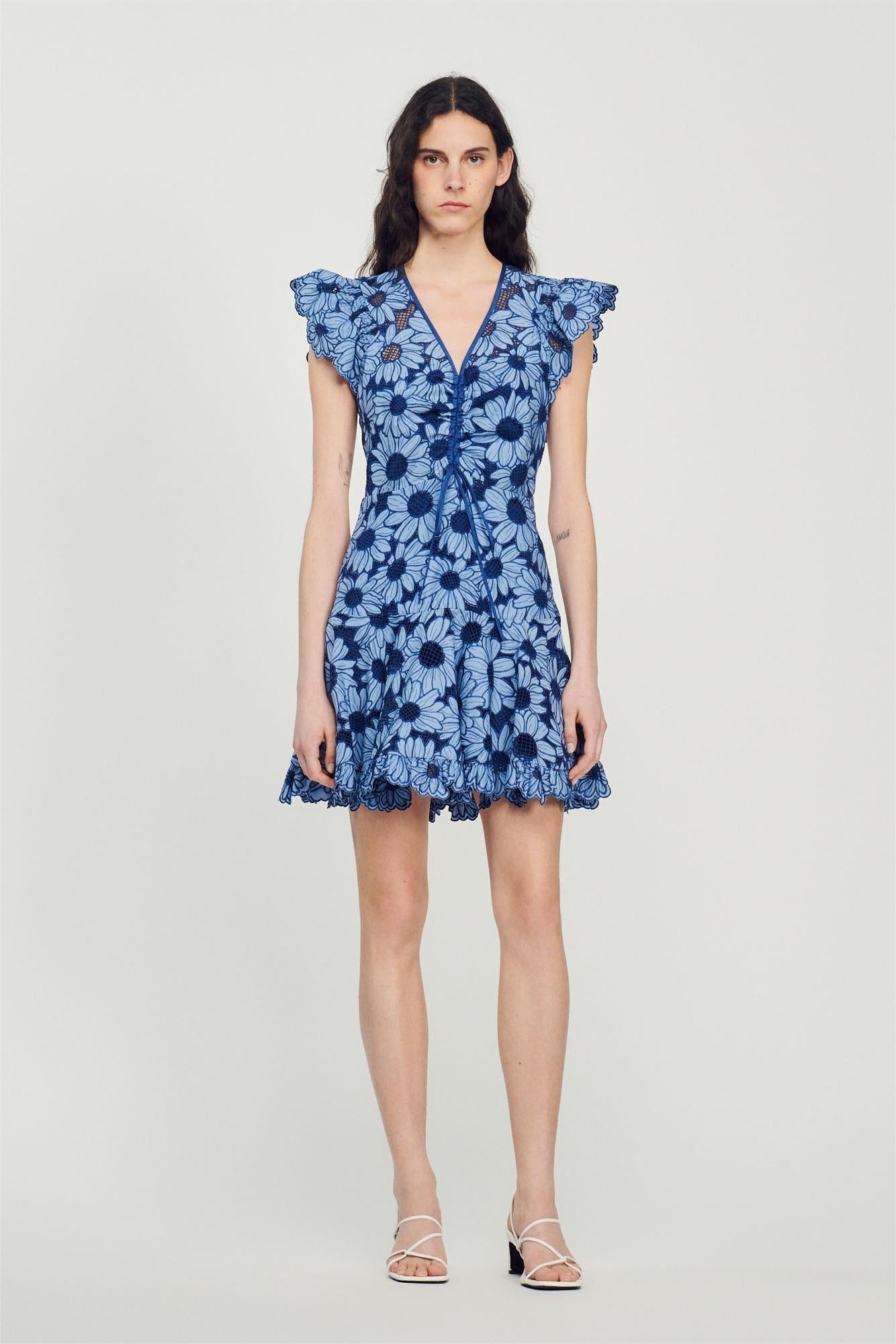 Flowering Girl Women Floral Flutter Sleeve V-Neck Mini Dress