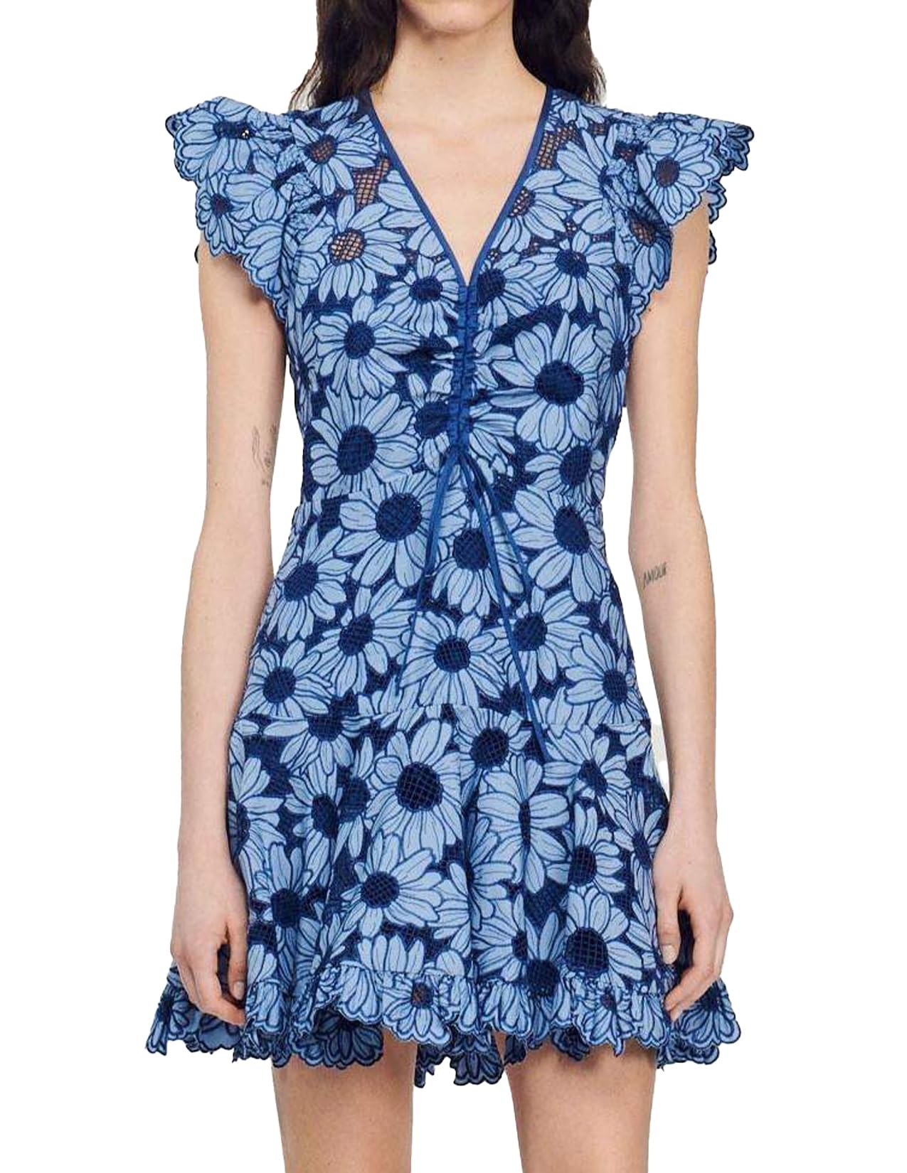 Flowering Girl Women Floral Flutter Sleeve V-Neck Mini Dress