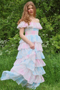 Flowering Girl Women Tie Dye Ruffle Off-Shoulder Midi Dress