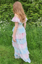 Flowering Girl Women Tie Dye Ruffle Off-Shoulder Midi Dress