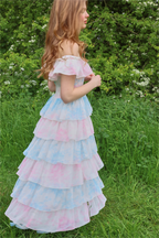 Flowering Girl Women Tie Dye Ruffle Off-Shoulder Midi Dress