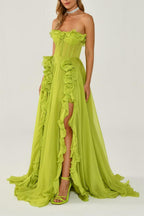 Flowering Girl Women Solid Frill Sweetheart Neck Sleeveless Maxi Dress