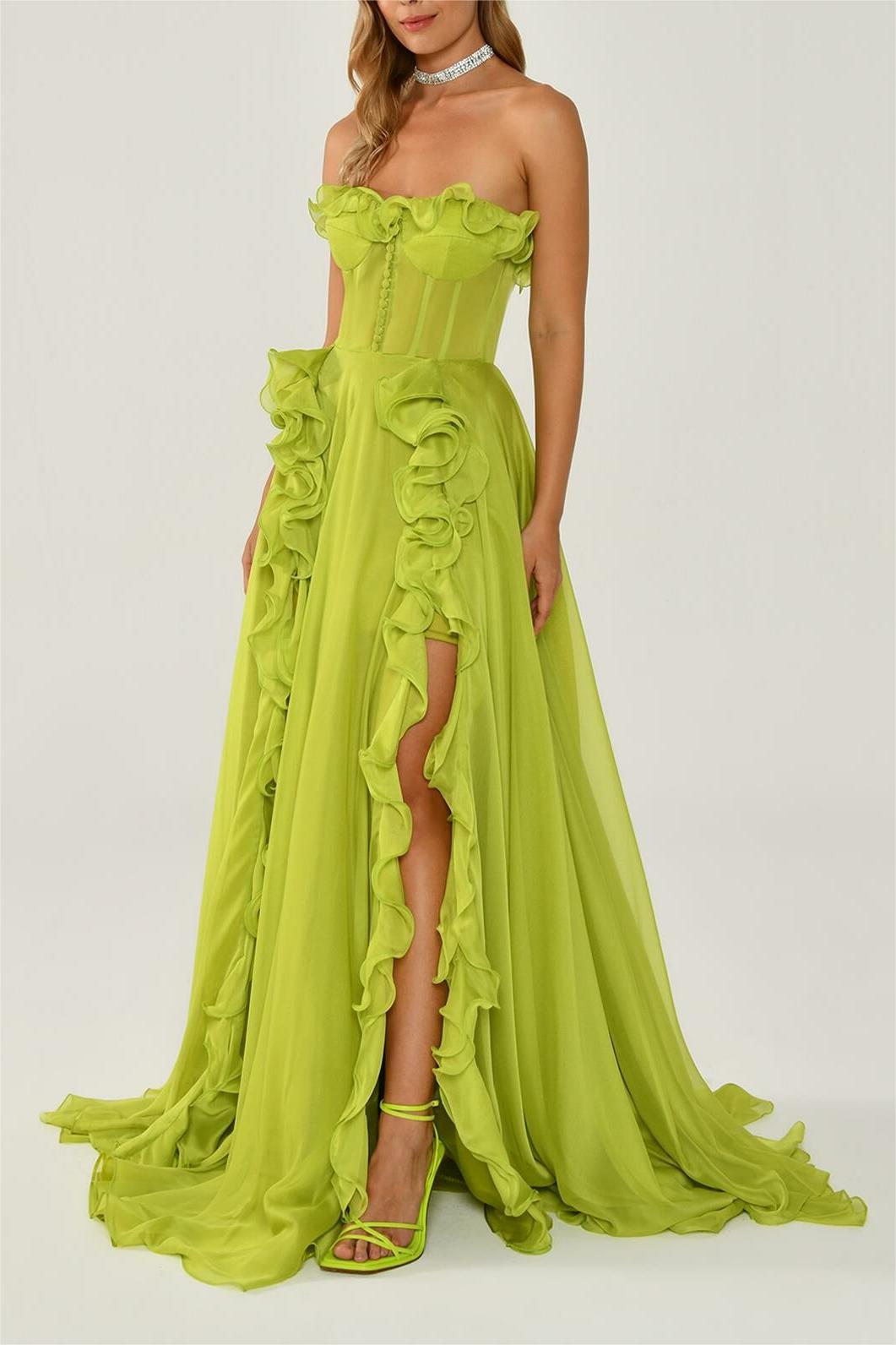 Flowering Girl Women Solid Frill Sweetheart Neck Sleeveless Maxi Dress