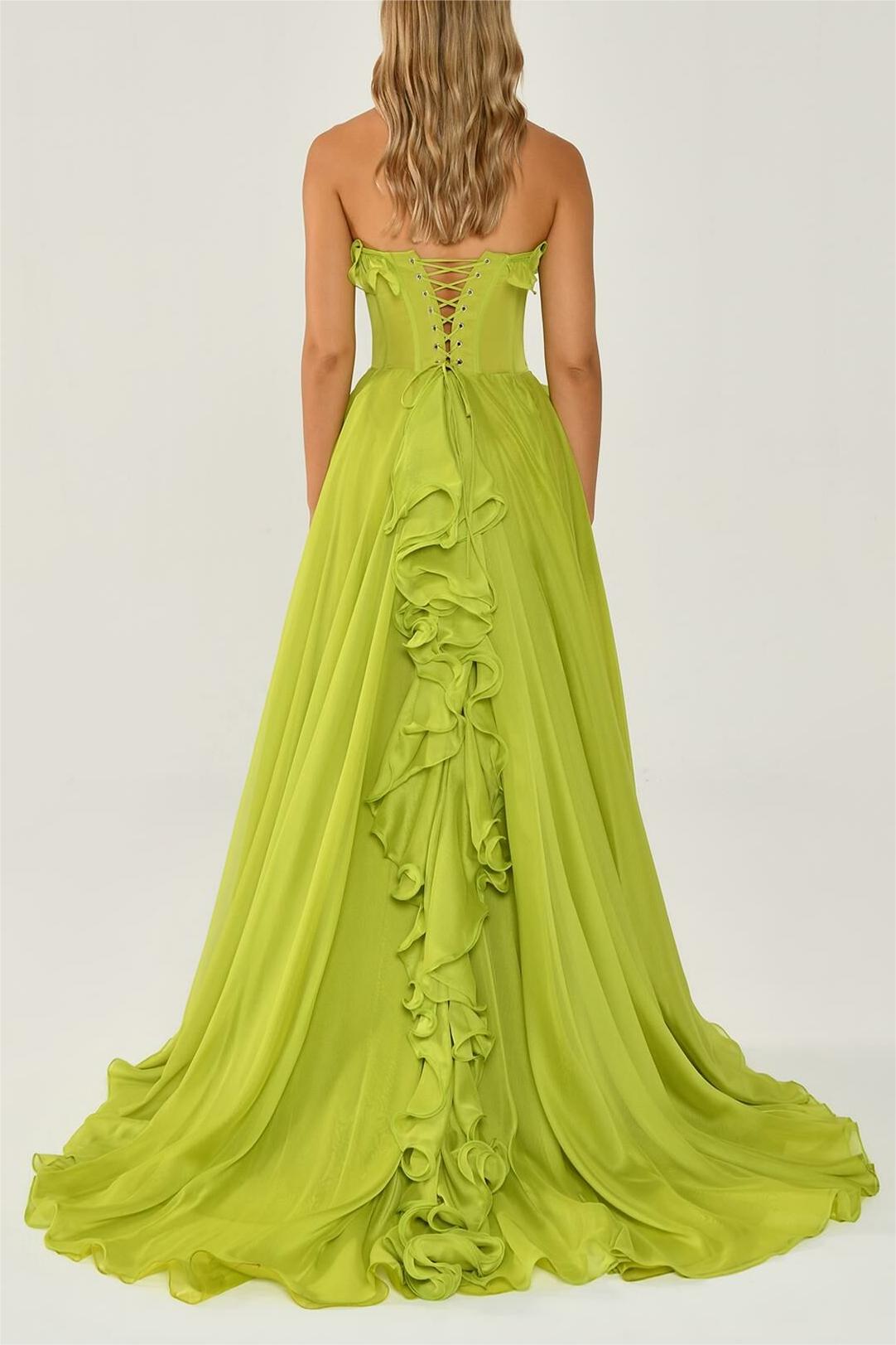 Flowering Girl Women Solid Frill Sweetheart Neck Sleeveless Maxi Dress