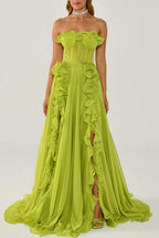 Flowering Girl Women Solid Frill Sweetheart Neck Sleeveless Maxi Dress