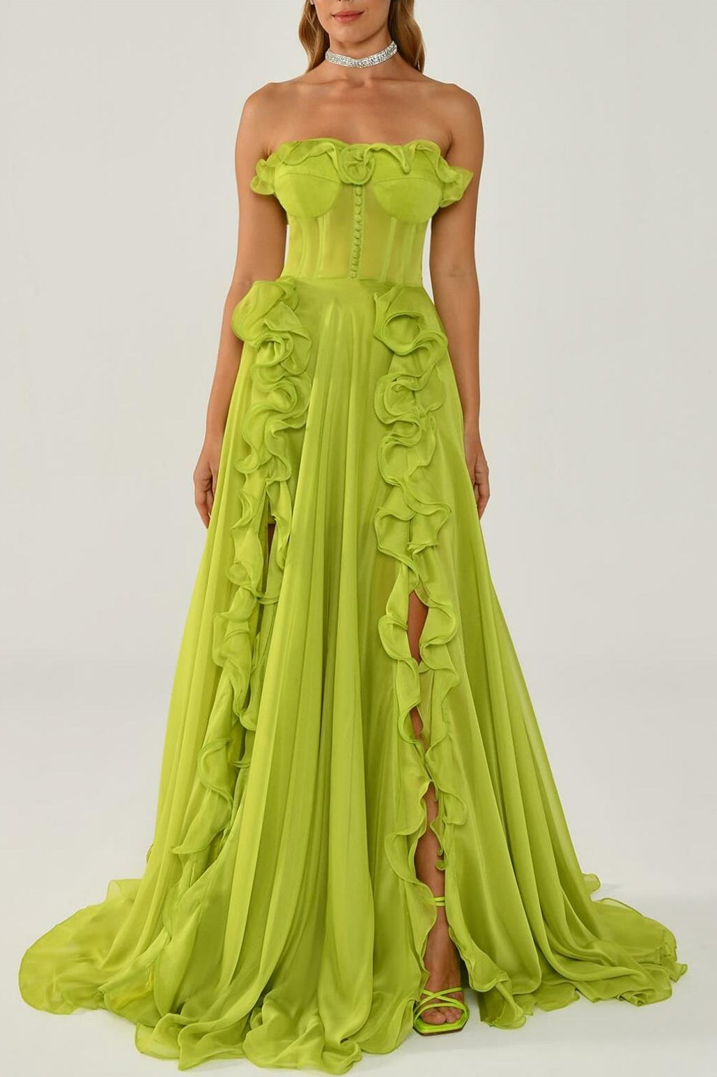 Flowering Girl Women Solid Frill Sweetheart Neck Sleeveless Maxi Dress