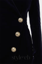 Flowering Girl Women Black Velvet V-Neck Metal Button Mini Dress
