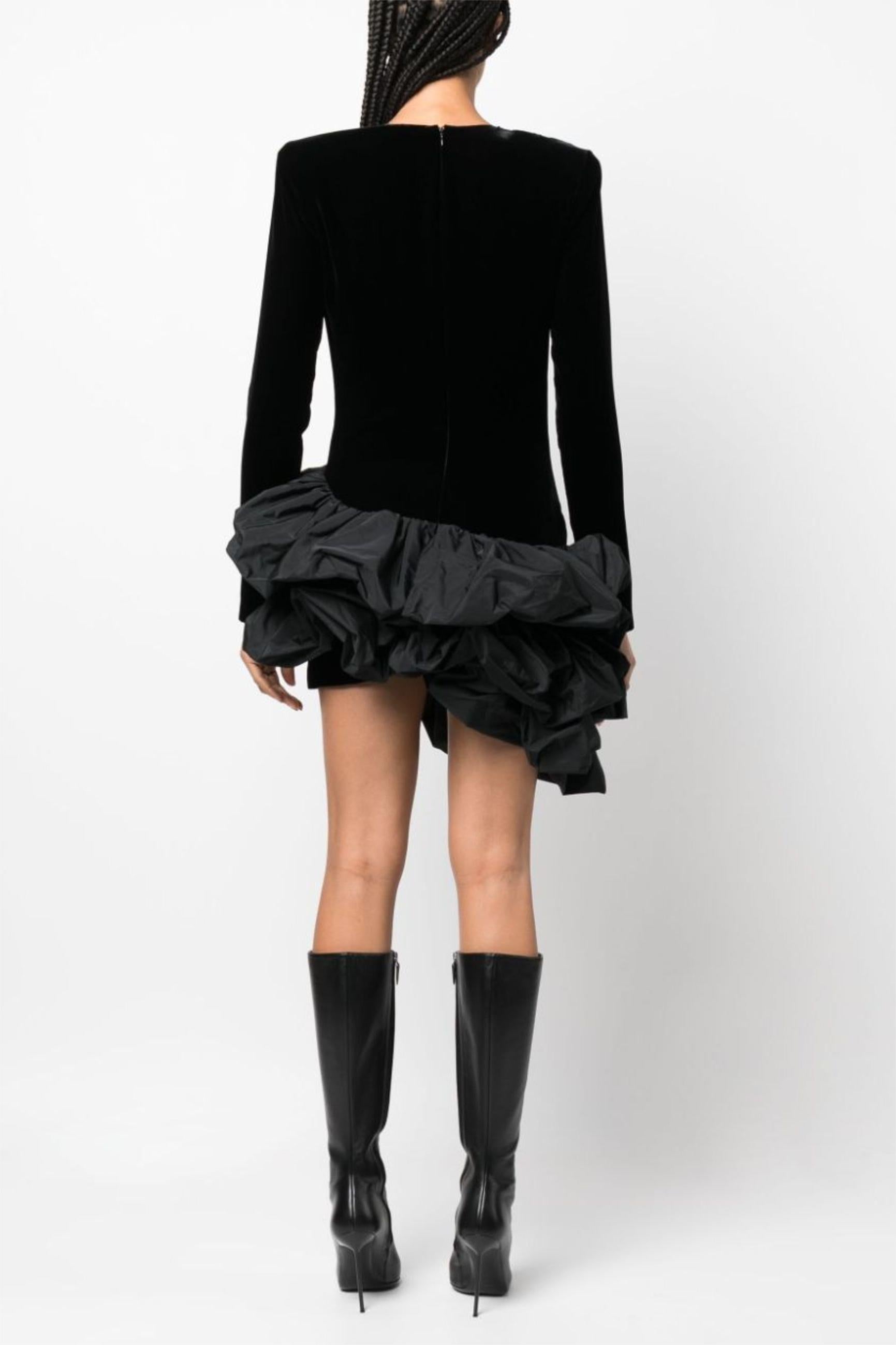 Flowering Girl Women Solid Velvet Long Sleeve Ruffle Mini Dress