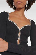 Flowering Girl Women Knit Solid Rhinestone Mini Dress