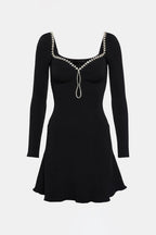 Flowering Girl Women Knit Solid Rhinestone Mini Dress