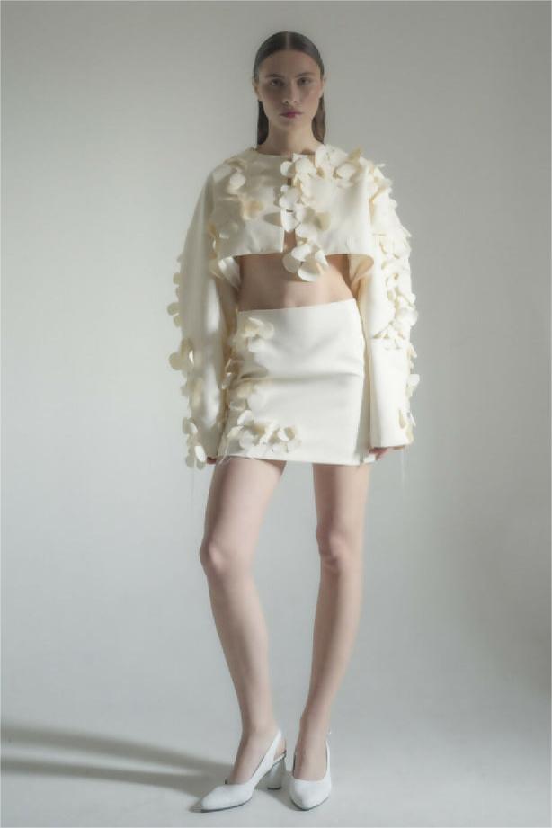 Flowering Girl Women 3D Floral Long Sleeve Top ＆ High Waist 3D Floral Mini Skirt Set
