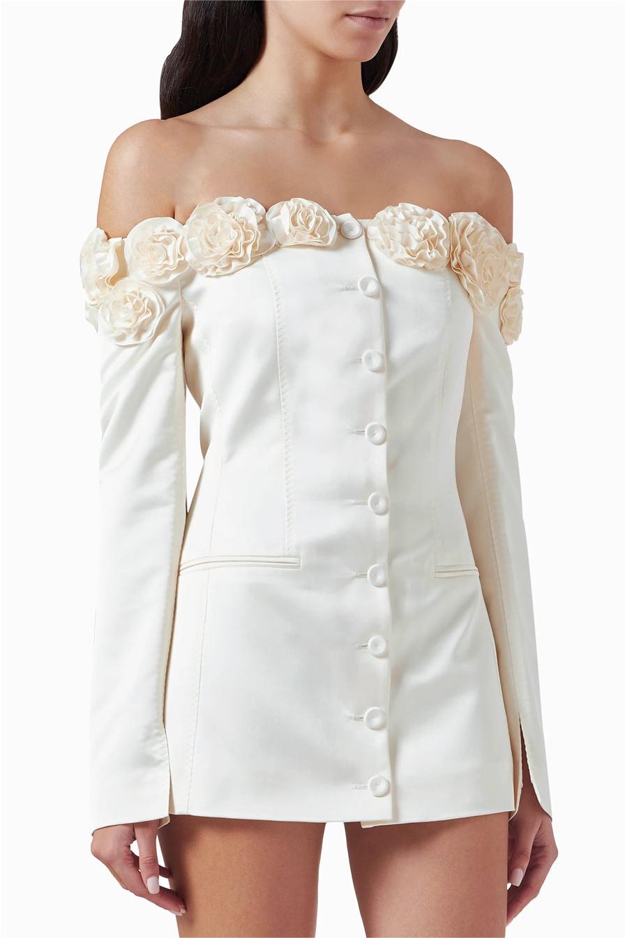 Flowering Girl Women 3D Floral Off-Shoulder Mini Dress