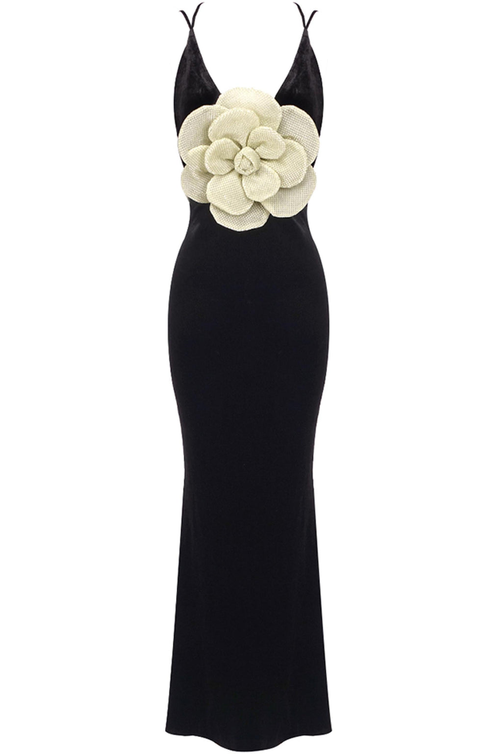 Flowering Girl Women 3D Floral Velvet Sleeveless Maxi Dress