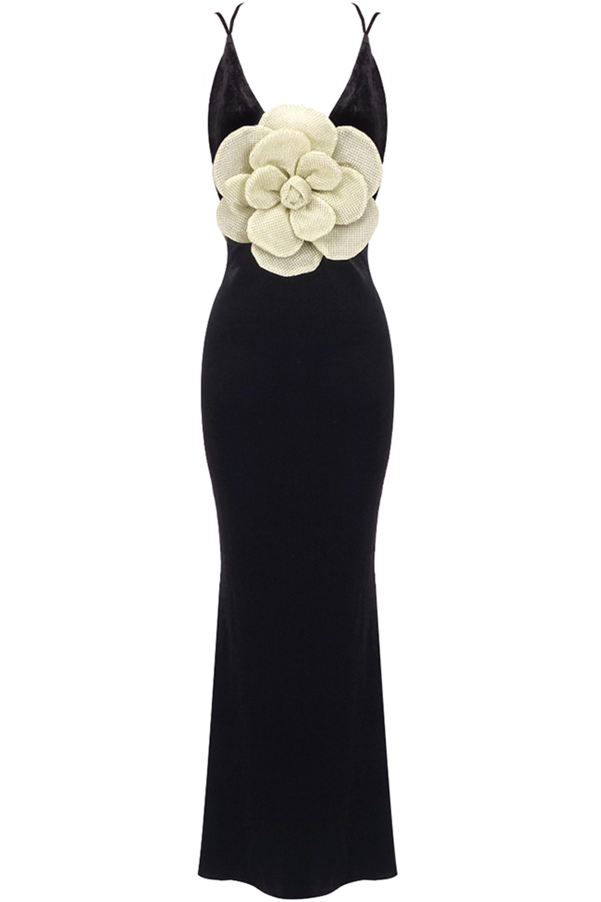 Flowering Girl Women 3D Floral Velvet Sleeveless Maxi Dress