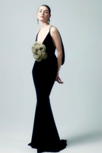 Flowering Girl Women 3D Floral Velvet Sleeveless Maxi Dress