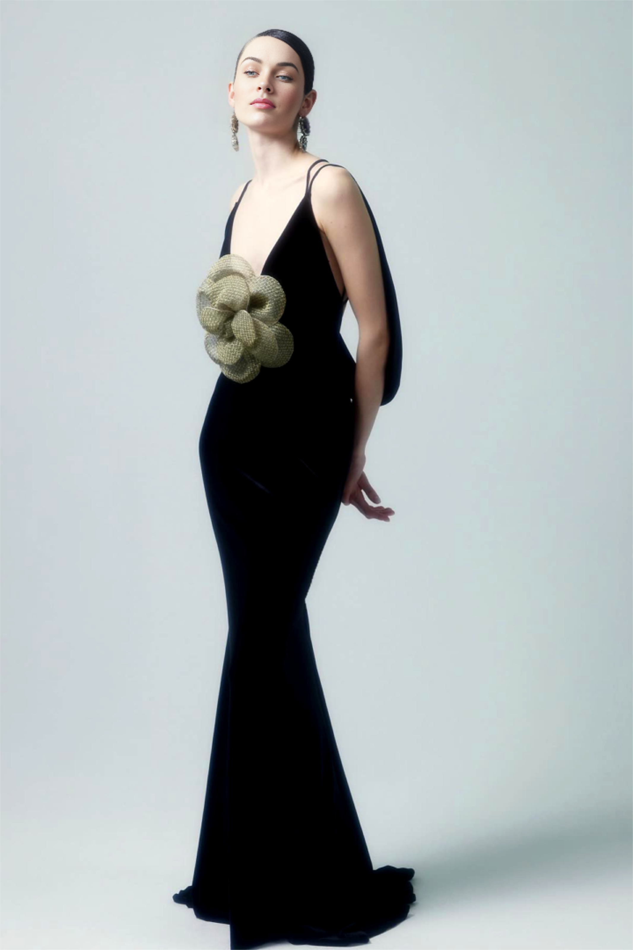 Flowering Girl Women 3D Floral Velvet Sleeveless Maxi Dress