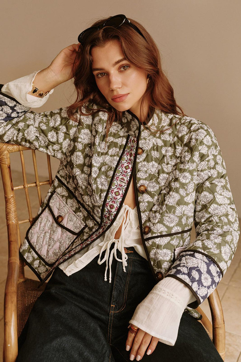 Flowering Girl Women multicolor Floral Pocket Quilted Coat