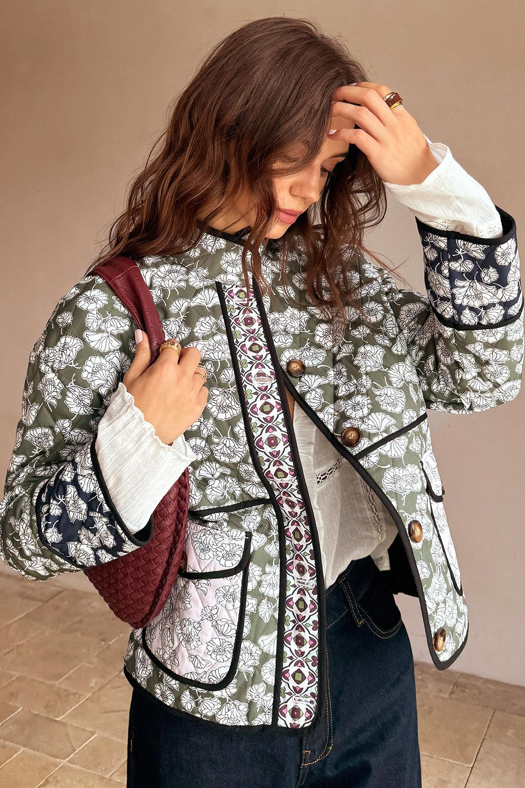 Flowering Girl Women multicolor Floral Pocket Quilted Coat
