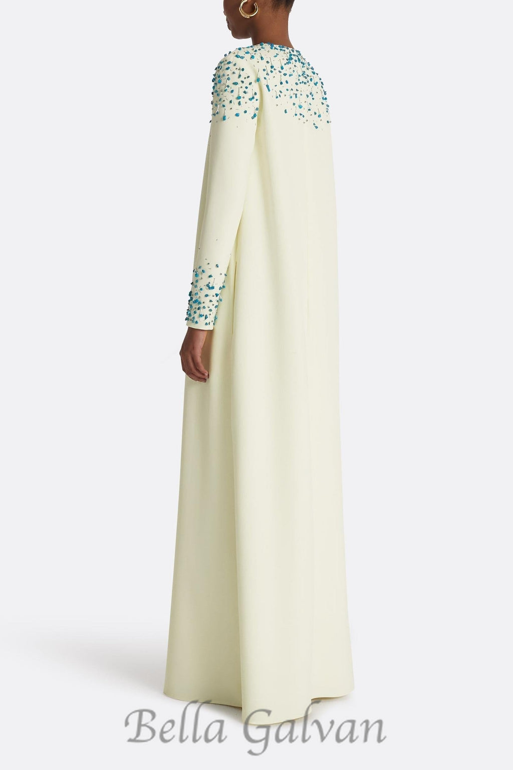 Flowering Girl Women Rhinestone embellished Round Neck Maxi Dress in beige