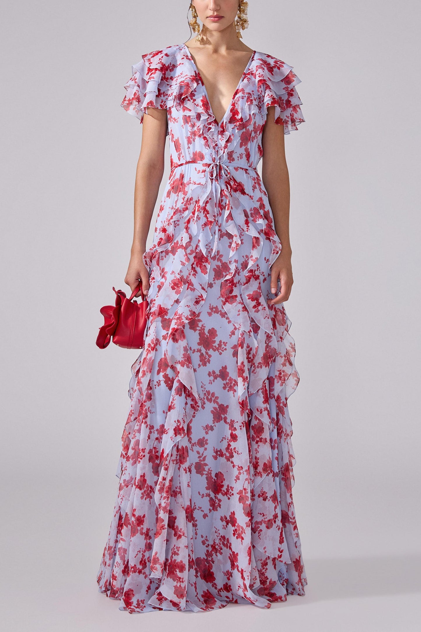 jamie multicolor Floral printed Chiffon Ruffle Maxi Dress