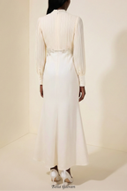 carlin Balloon Sleeve Ruched Tie Up Midi Dress - apricot