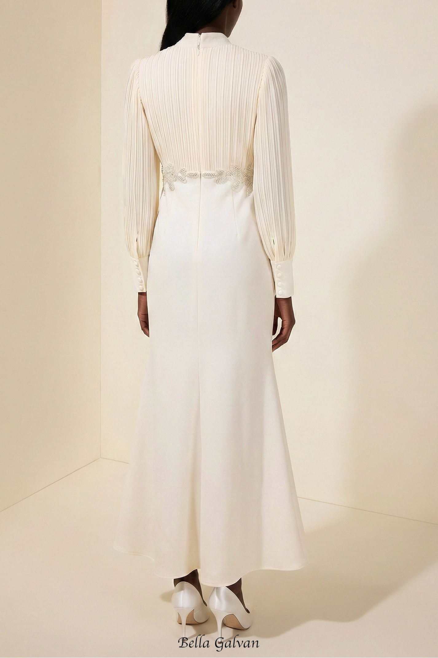 carlin Balloon Sleeve Ruched Tie Up Midi Dress - apricot