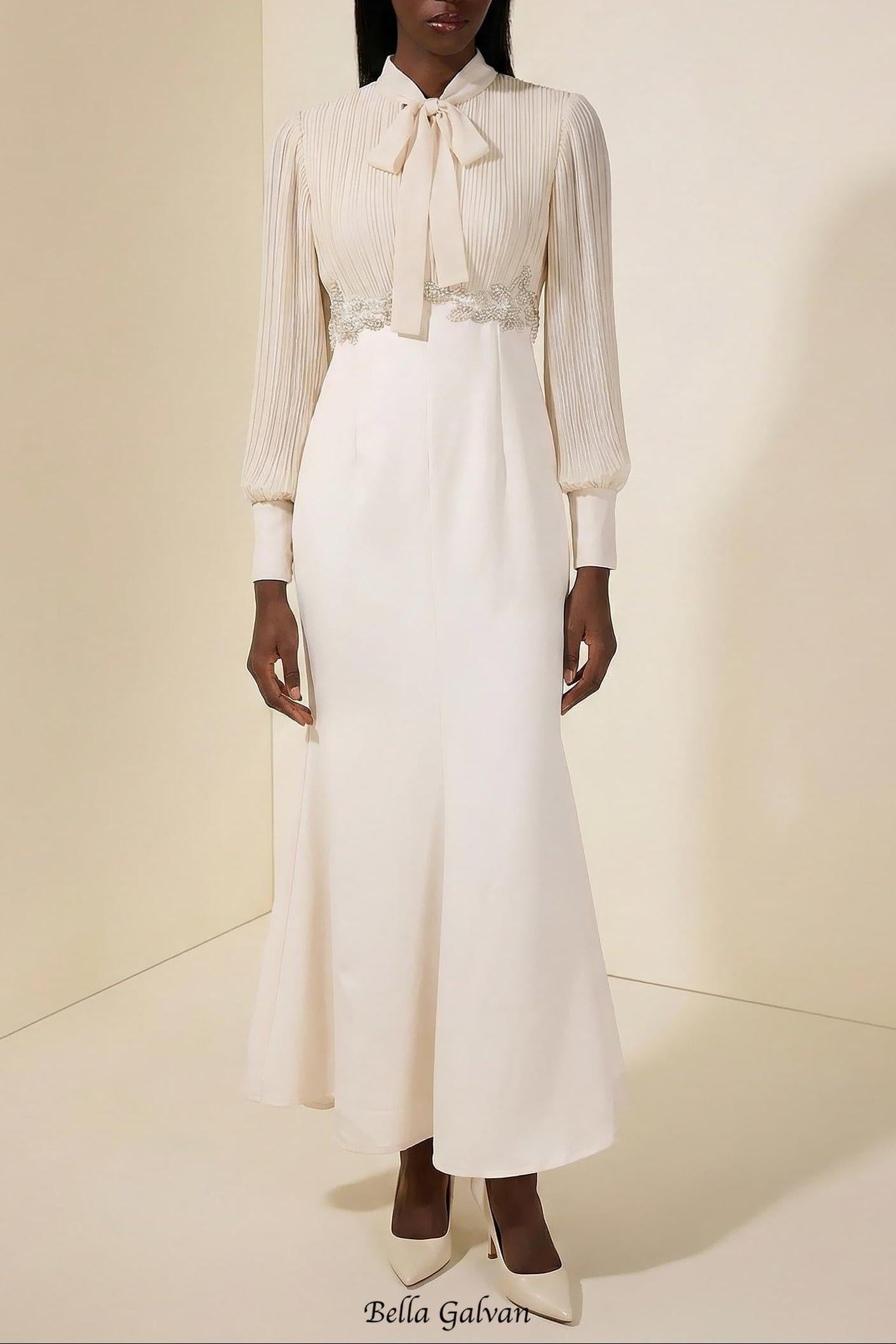 carlin Balloon Sleeve Ruched Tie Up Midi Dress - apricot