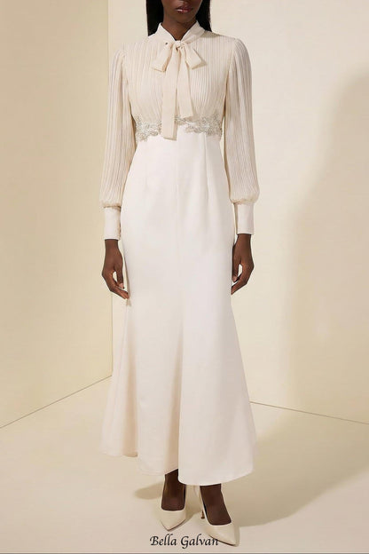 carlin Balloon Sleeve Ruched Tie Up Midi Dress - apricot