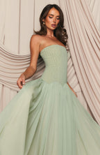 Flowering Girl Women sabrina tulle strapless maxi dress - green