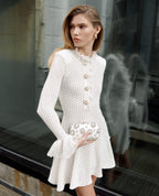 Flowering Girl Women lauren lantern sleeve Pointelle Knit Mini Dress in White