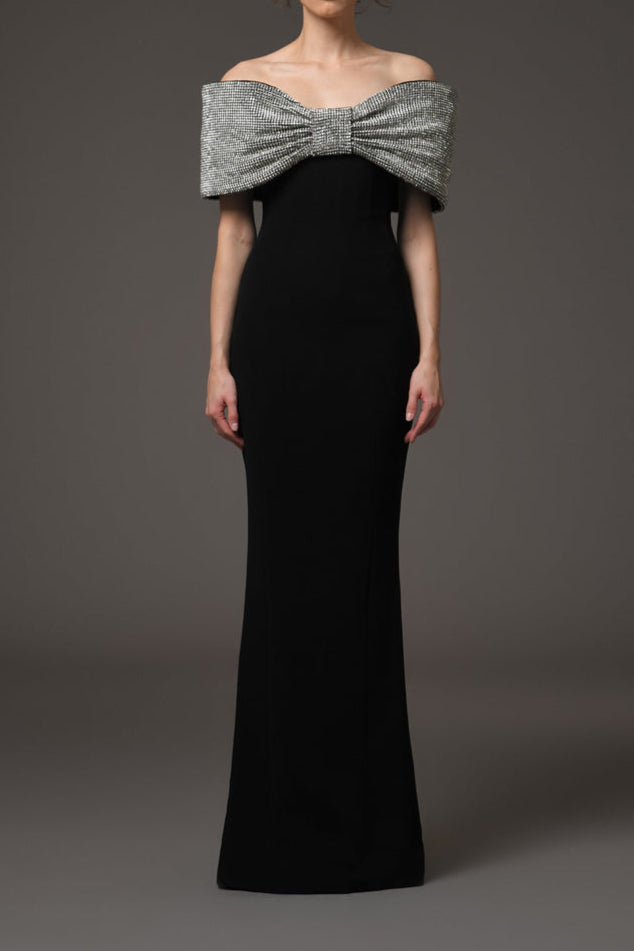 Flowering Girl Women crystal bow crêpe maxi dress in Black