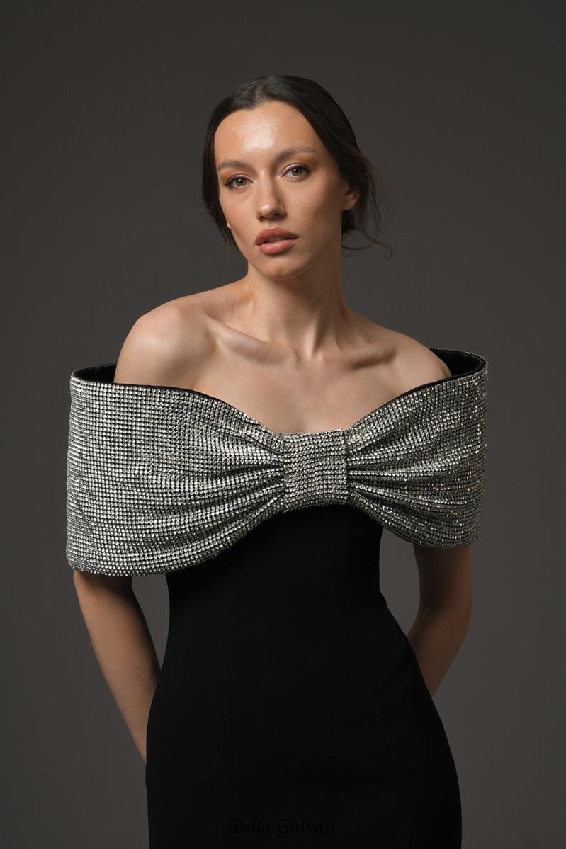 Flowering Girl Women crystal bow crêpe maxi dress in Black