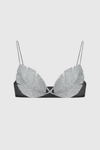 Flowering Girl Women Leaf Crystal Bralette - Black