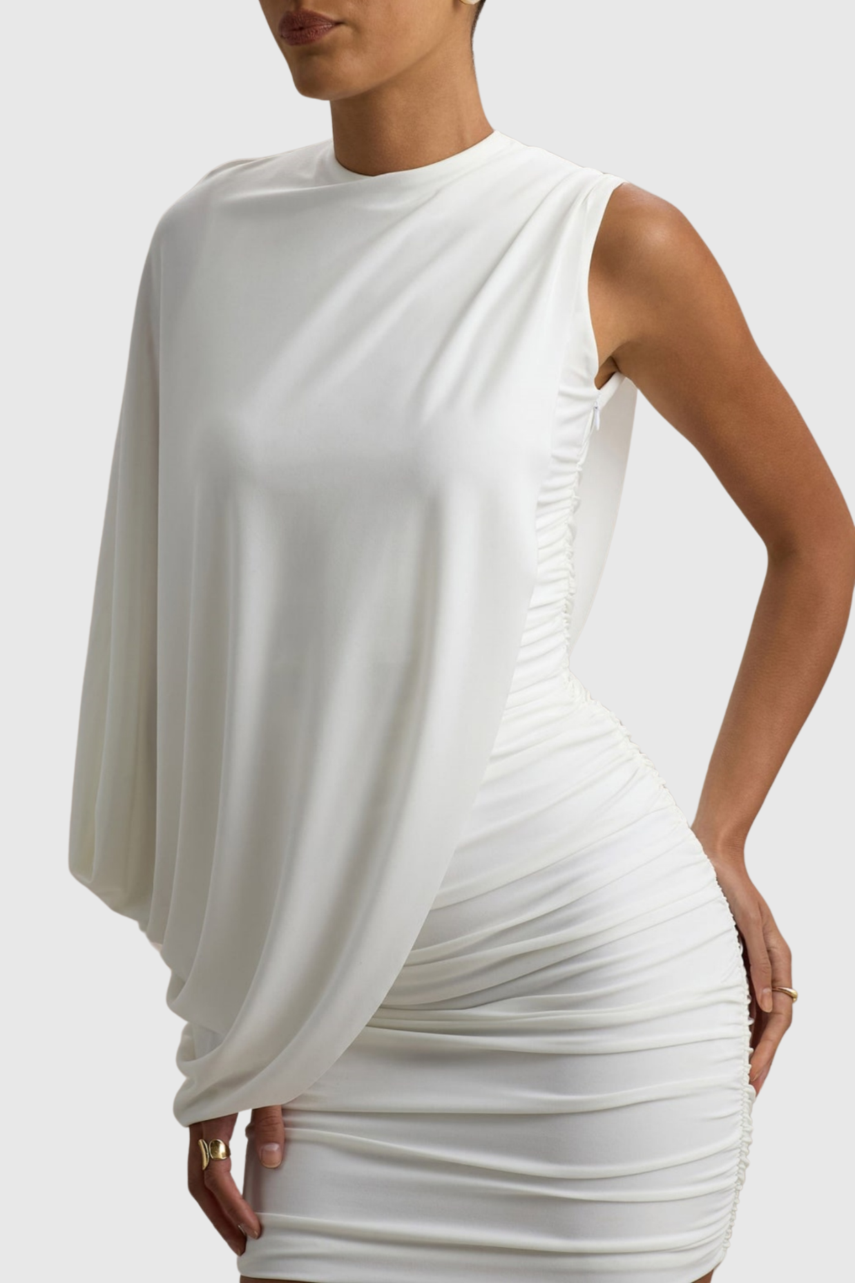 Flowering Girl Women One Shoulder Ruched Mini Dress - White