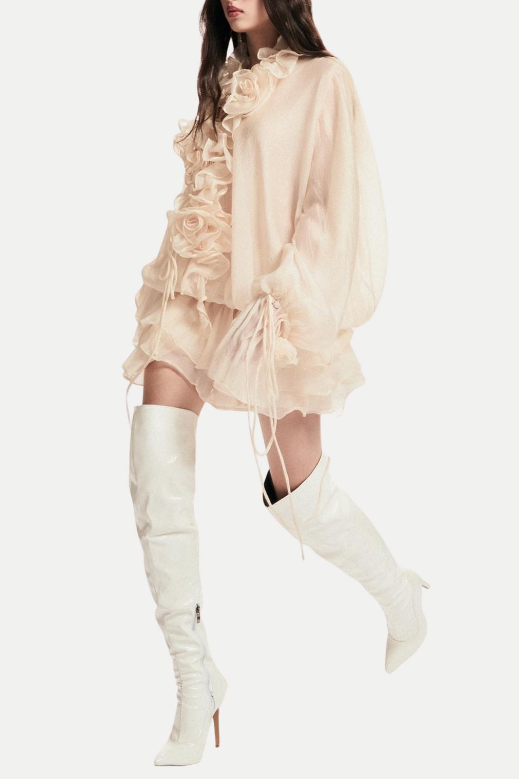 Flowering Girl Women Jaketta Flower Ruffle Mini Dress In Beige