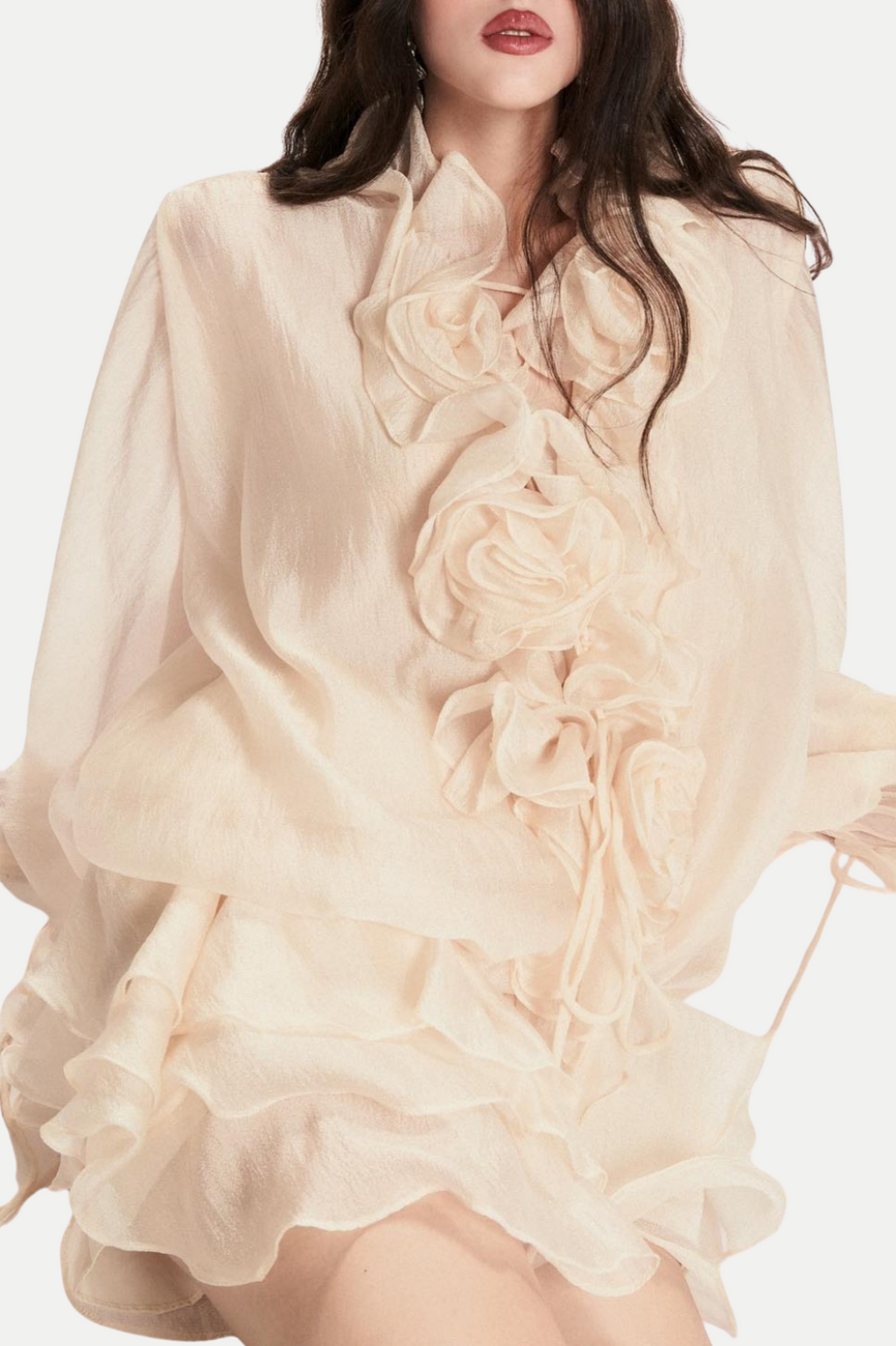 Flowering Girl Women Jaketta Flower Ruffle Mini Dress In Beige